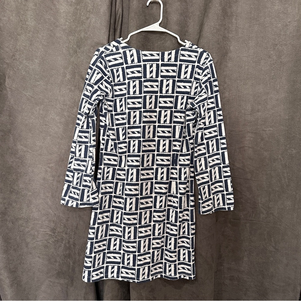 Mahi Gold Coastal Cotton Tunic Dress V-Neck Coastal Grandma L Navy/White Resort - Picture 6 of 7